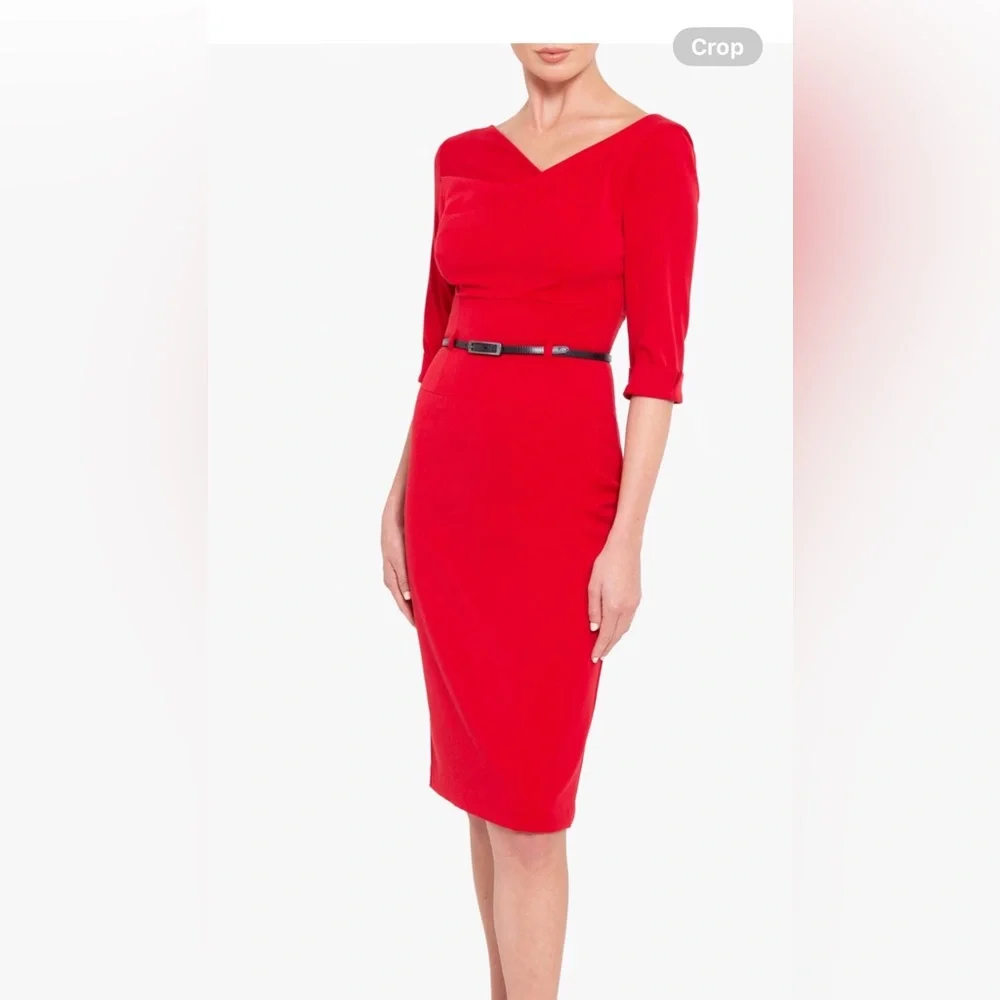 Black Halo Jackie O red Midi Dress classy designer Sz.6 - Picture 4 of 11
